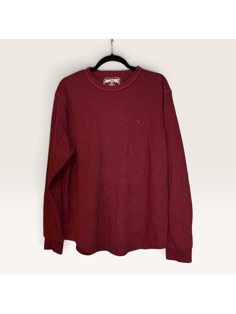 American Eagle Men's Burgundy Long Sleeve Thermal Shirt